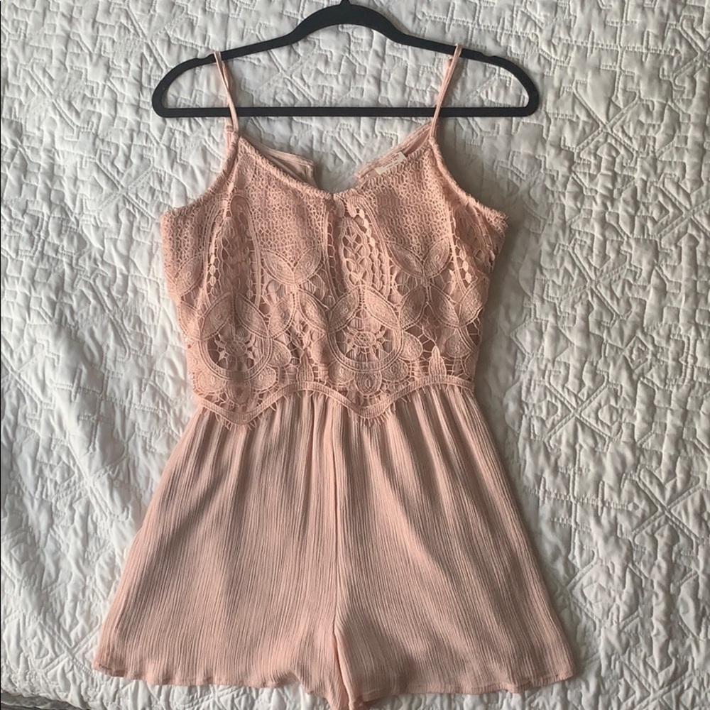 Blush pink lace romper